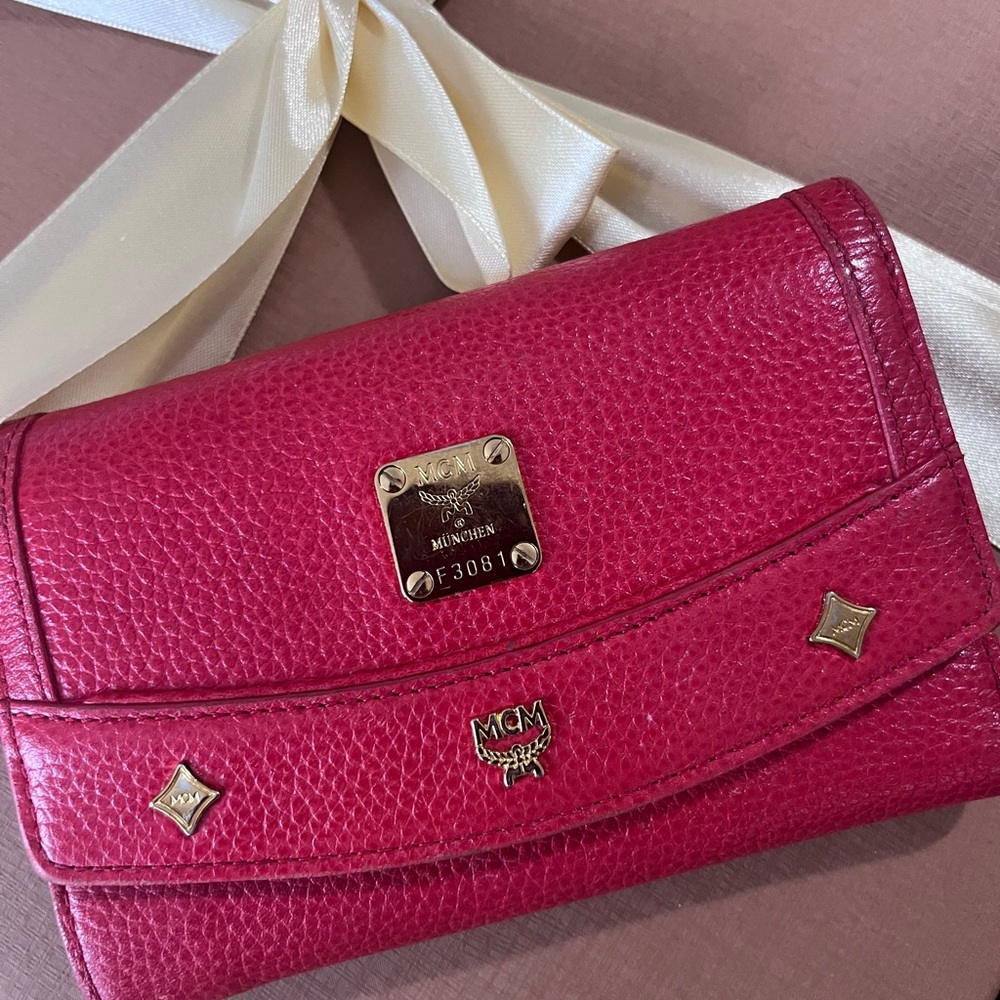 MCM Red Leather Wallet with Gold Accents